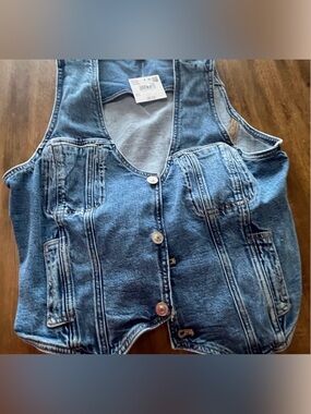 American Eagle Outfitters Blue Denim Button-Front Vest large
